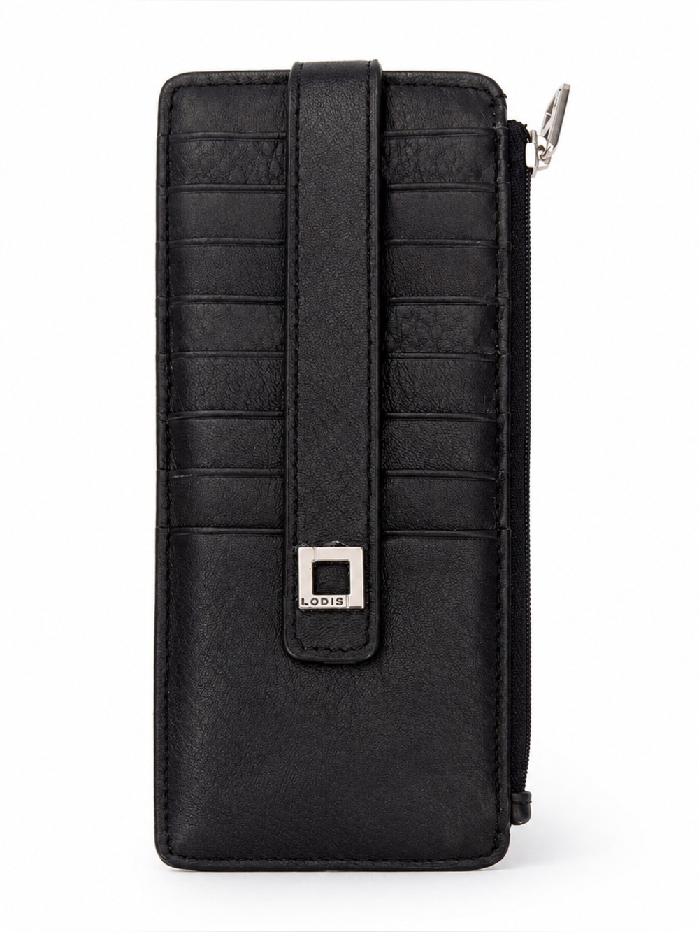 Lodis Black Leather RFID Zip Card Holder Wallet